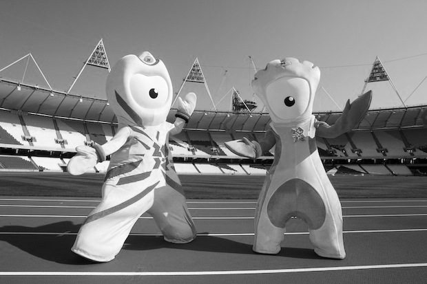 Athletes and local children first on completed track Picture taken 03.10.11 by David Poultney for LOCOG Pictured London2012 mascot Wenlock and Mandeville