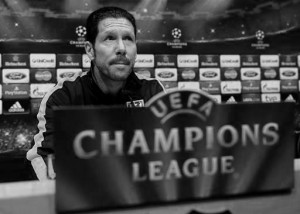Atletico Madrid's Argentinian coach Diego Simeone gives a press conference at the Camp Nou stadium in Barcelona on March 31, 2014, on the eve of the UEFA Champions league quarter-final first leg football match FC Barcelona vs Club Atletico de Madrid.  AFP PHOTO / JOSEP LAGO