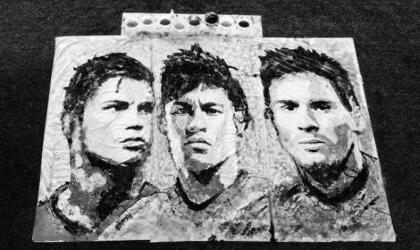 pintura cristiano rnaldo lionel messi neymar